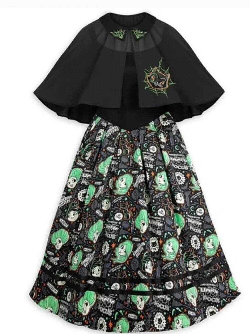 Disney Hocus Pocus Halloween Witches Green Black Dress with Cape / Shawl 3X NWT